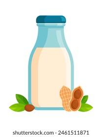 Peanut milk bottle flat icon isolated on white background. Dairy-free milk alternative concept for vegan and lactose-intolerant consumers. Perfect for use in product packaging and health food stores