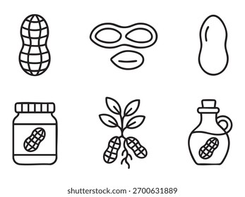 peanut minimal line icon set, black color and white background