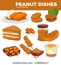 Peanut nut dishes vector food, drink and dessert