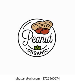 Peanut nut logo. Round linear logo of peanut on white background