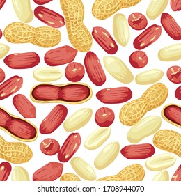 Peanut nut seed whole and shelled, arachis in pod seamless pattern. Realistic nuts.