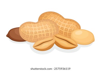 Peanut nuts icon set vector isolated on a white background. Roasted peanuts in shell drawing. Pile of peanuts vector illustration