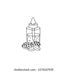 Peanut oil outline vector illustration. Hand drawn bottle with organic products.