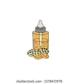 Peanut oil outline vector illustration. Hand drawn color bottle with organic products.