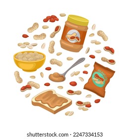 Peanut organic product of circular shape. Natural nutritional food for poster, card, banner design cartoon vector