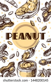 Peanut paste sketch illustration. Hand drawn beautiful vintage set of groundnut.