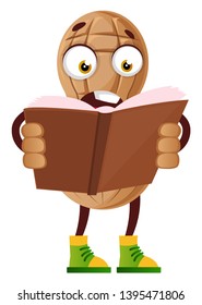 Peanut reading book, illustration, vector on white background.