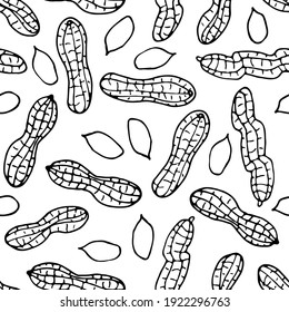 Peanut seamless pattern. Hand drawn vector nut backdrop. For wallpapers, wrapping papers, restaurant menu, web page background, textile, packaging food Hand drawn style. Organic food seamless pattern.