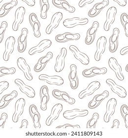 Peanut seamless pattern in line art style. Design for wallpapers, wrapping papers, restaurant menu, web page background, textile, food store. Vector illustration on a white background.