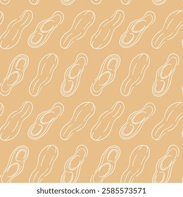 Peanut seamless pattern in line art style beige background. Design for wallpaper, wrapping paper, restaurant menu, food store, grocery.