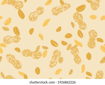 Peanut seamless pattern. Roasted peanuts. Background design for printing on wrappers, packaging, fabrics and wallpapers. Vector illustration