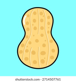 Ilustración de cáscara de cacahuete que muestra su textura exterior y forma característica, presentada como un diseño de dibujos animados simple contra un fondo de color aqua brillante