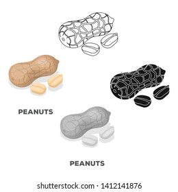 Peanut in the shell.Different kinds of nuts single icon in cartoon,black style vector symbol stock illustration.