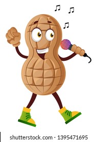 Peanut sing on the microphone, illustration, vector on white background.