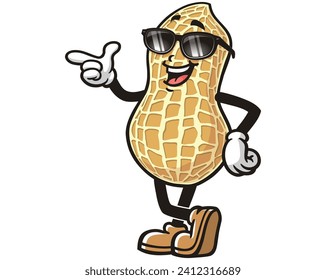Peanut with sunglasses cartoon mascot illustration character vector clip art hand drawn