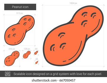 Icono de línea vectorial de cacahuete aislado en fondo blanco. Icono de línea de cacahuete para infografía, sitio web o aplicación. Icono escalable diseñado en un sistema de cuadrícula.