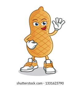 peanut waving mascot vector cartoon illustration