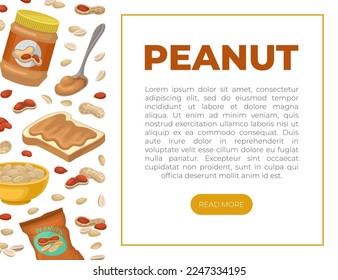 Peanut web banner template with space for text. Natural nutritional product landing page, website cartoon vector