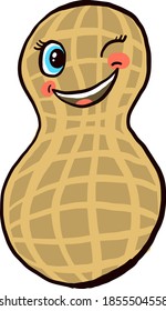 Peanut winking, illustration, vector on white background