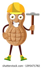 Maní trabajando con martillo, ilustración, vector sobre fondo blanco.
