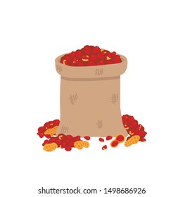 Peanuts in a bag Isolated on a white background.Vector illustration in freehand drawn style.