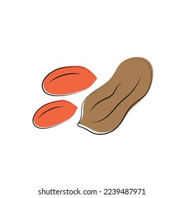 Peanuts in cartoon style. Nut icon for template label, packaging snackand emblem. Vector