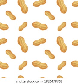 Peanuts Emoji Pattern. Nuts Shell Seamless Background Symbols. Silhouette Emoticon Peanut Vector.