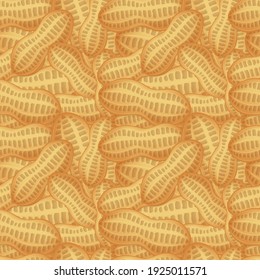 Peanuts Food Pattern. Nuts Shell Background Texture. Vector Illustration Snack. 