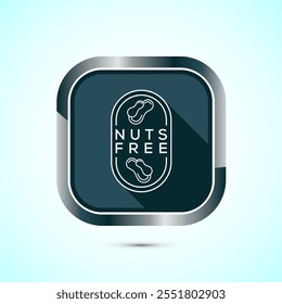 Peanuts free icon, No nuts label. Allergen free logo illustration, Gray Shadow Button Design