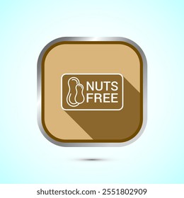 Peanuts free icon, No nuts label. Allergen free logo illustration, Gold Shadow Button Design