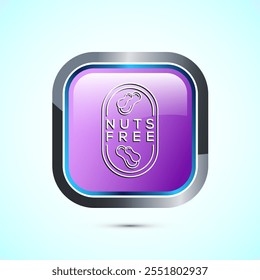 Peanuts free icon, No nuts label. Allergen free logo illustration, Pink Color Square Button Design