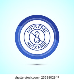 Peanuts free icon, No nuts label. Allergen free logo illustration, Blue Color Button Design