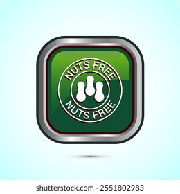 Peanuts free icon, No nuts label. Allergen free logo illustration, Green Color Square Button Design