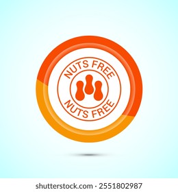 Peanuts free icon, No nuts label. Allergen free logo illustration, Orange Color Button Design