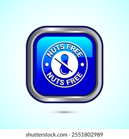 Peanuts free icon, No nuts label. Allergen free logo illustration, Blue Color Square Button Design