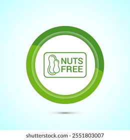 Peanuts free icon, No nuts label. Allergen free logo illustration, Green Color Button Design