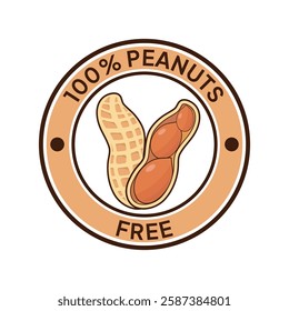 Peanuts free icon. No nuts forbidden label. Peanuts free ban or prohibition logo, illustration, badge, symbol, stamp, sticker, emblem or seal isolated.