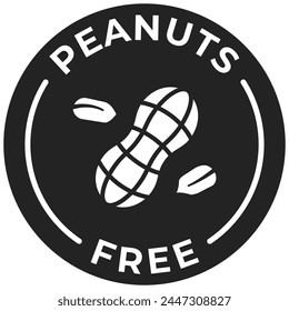 Peanuts free label icon vector. Nuts free black badge. No allergen seal for product packaging. Peanuts sticker isolated illustration.