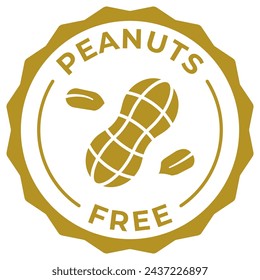 Peanuts free label vector icon illustration for product package. No added nuts brown logo, symbol, badge, tag or emblem isolated in circle design. No peanuts product stamp, seal, sticker, mark or tag