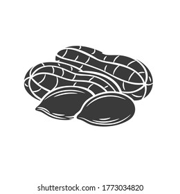 Icono de glifo de cacahuetes para el diseño de mercado de etiquetas de plantillas, embalaje y emblema de granjeros. Estilo de esbozo retro.