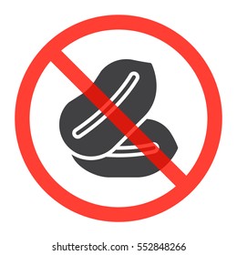 Peanuts icon in prohibition red circle, Allergy alert sign, forbidden symbol. Vector illustration isolated on white