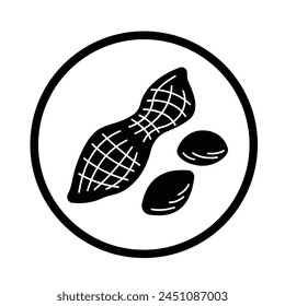 Peanuts icon shadow silhouette illustration isolated on square white background. Simple flat food ingredients cartoon drawing.