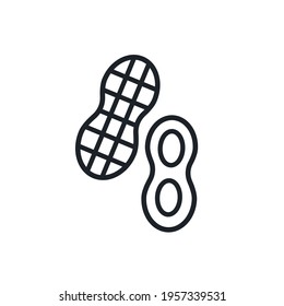 Peanuts icon. Vector linear icon, contour, shape, outline isolated on a white background. Thin line. Modern design. Nuts
