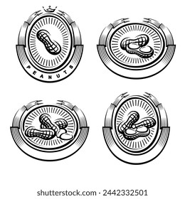 Peanuts label and icon set. Collection peanuts nuts icons. Vector