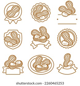 Peanuts label and icons set. Collection peanuts nuts icons. Vector