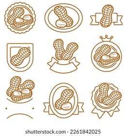 Etikett und Symbole für Erdnüsse. Die Sammlung Erdnüsse Nüsse Nüsse Symbole. Vektorgrafik