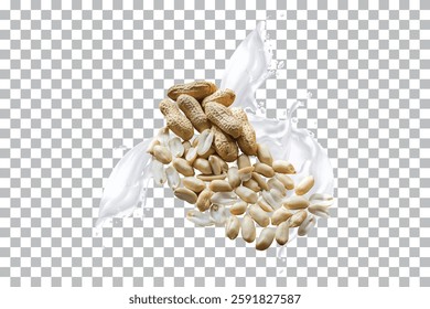 Peanuts with Milk Splash isolated on transparent background