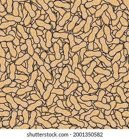 Peanuts nuts seamless pattern. The keto diet. Vegetarian food. Healthy fats. Vector doodle illustration by hand, sketch. Wallpaper, wrapping paper.