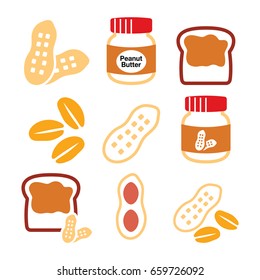 Peanuts, peanut butter - food vector icons set 
