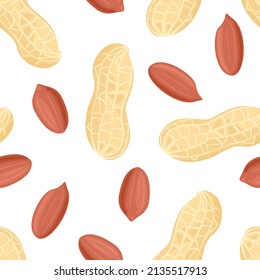 Peanuts seamless pattern. Food background. Vector cartoon flat illustration of nuts.